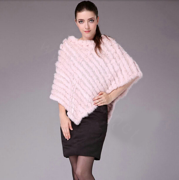 Hot Sale Fur Pashmina Shawls For Female Knitted Rabbit Fur Poncho Pink Bride Wedding Fur Shawl Winter