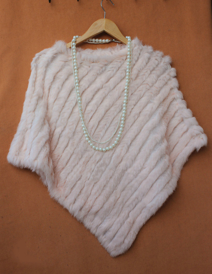 Hot Sale Fur Pashmina Shawls For Female Knitted Rabbit Fur Poncho Pink Bride Wedding Fur Shawl Winter