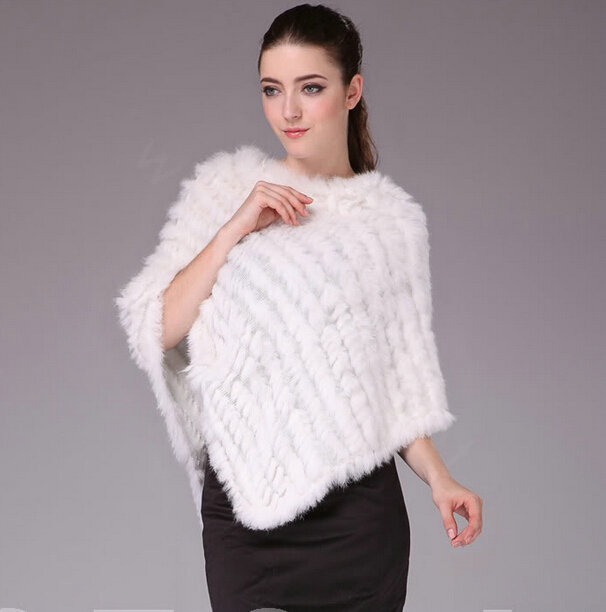 Hot Sale Fur Pashmina Shawls For Female Knitted Rabbit Fur Poncho White Bride Wedding Fur Shawl Winter