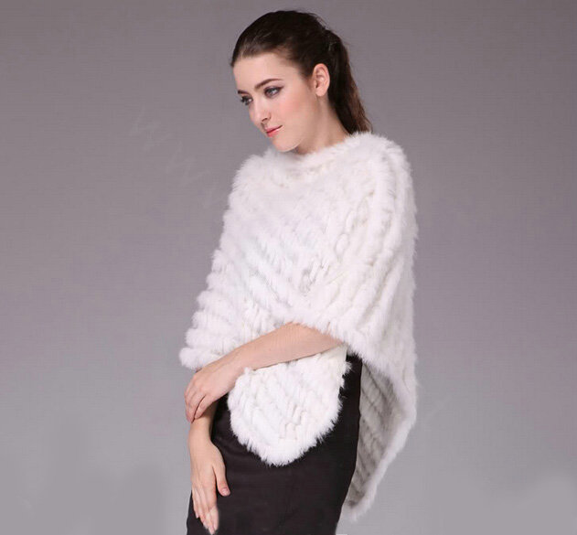 Hot Sale Fur Pashmina Shawls For Female Knitted Rabbit Fur Poncho White Bride Wedding Fur Shawl Winter