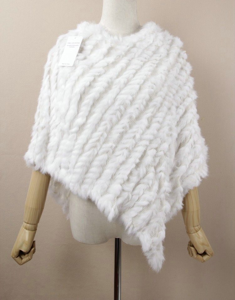 Hot Sale Fur Pashmina Shawls For Female Knitted Rabbit Fur Poncho White Bride Wedding Fur Shawl Winter