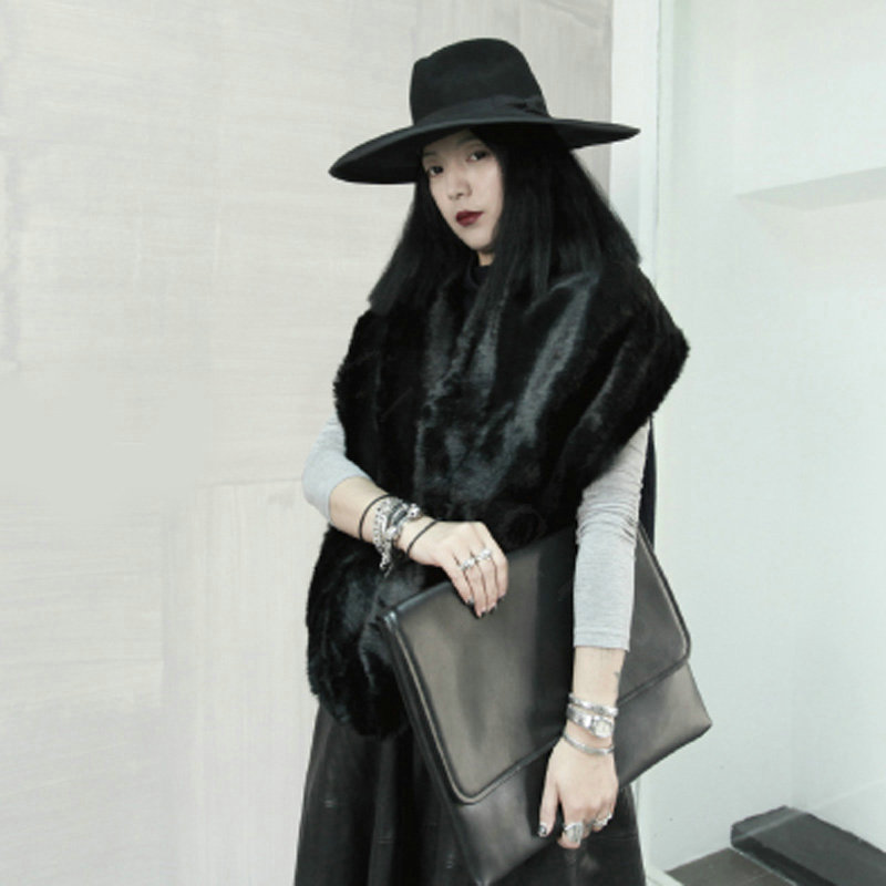 Hot Sales European Fashion Rabbit Fur Large Collar Winter Warm Women's Faux Rabbit Fur Scarf Shawls - Black
