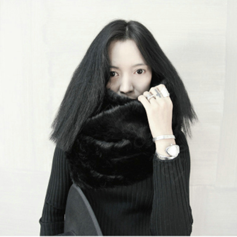 Hot Sales European Fashion Rabbit Fur Large Collar Winter Warm Women's Faux Rabbit Fur Scarf Shawls - Black