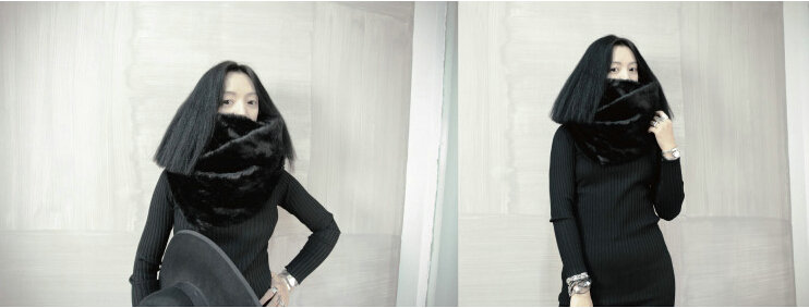 Hot Sales European Fashion Rabbit Fur Large Collar Winter Warm Women's Faux Rabbit Fur Scarf Shawls - Black