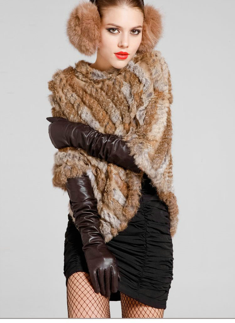 Hot sales Delicate knitted Rabbit Fur Shawl Autumn Winter Women's Triangle Fur Poncho - Natural Yellow