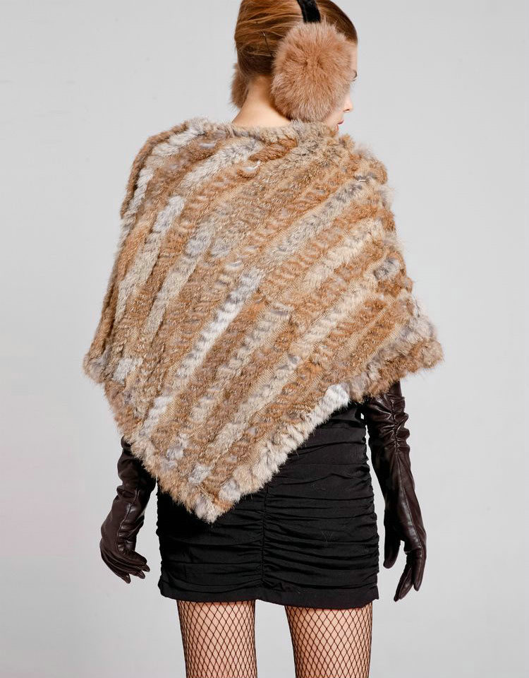 Hot sales Delicate knitted Rabbit Fur Shawl Autumn Winter Women's Triangle Fur Poncho - Natural Yellow