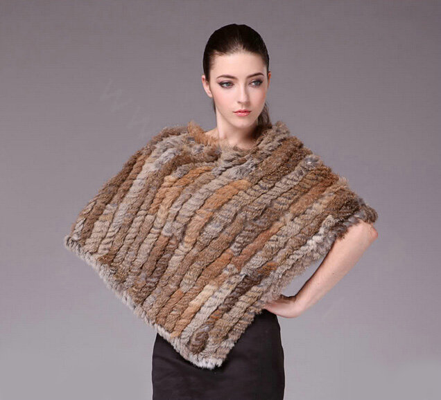Hot sales Delicate knitted Rabbit Fur Shawl Autumn Winter Women's Triangle Fur Poncho - Natural Yellow