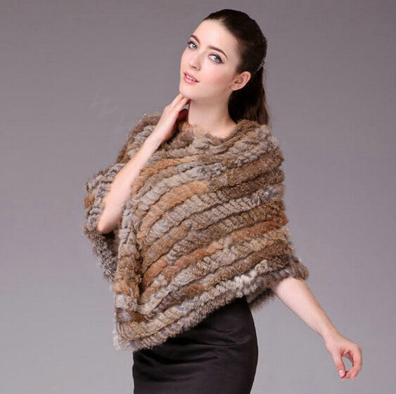 Hot sales Delicate knitted Rabbit Fur Shawl Autumn Winter Women's Triangle Fur Poncho - Natural Yellow