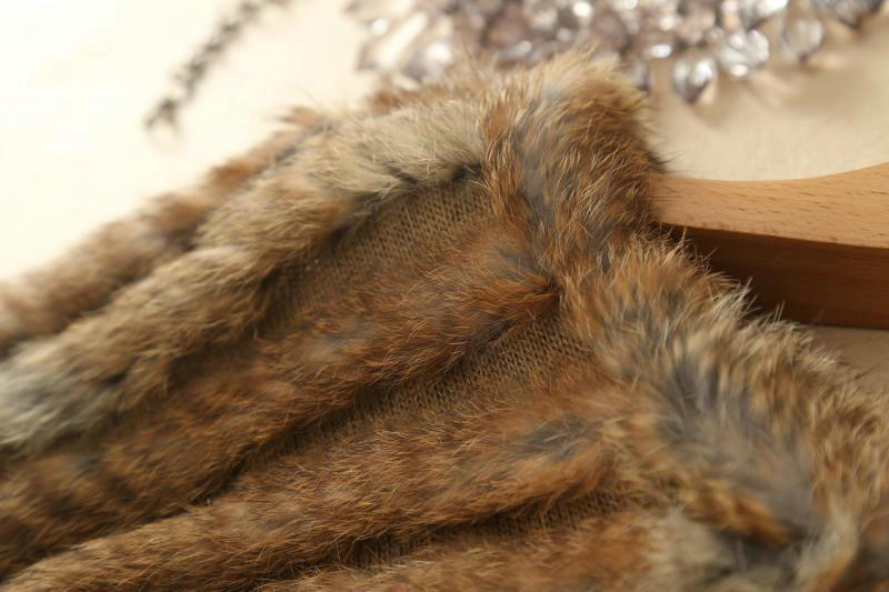Hot sales Delicate knitted Rabbit Fur Shawl Autumn Winter Women's Triangle Fur Poncho - Natural Yellow