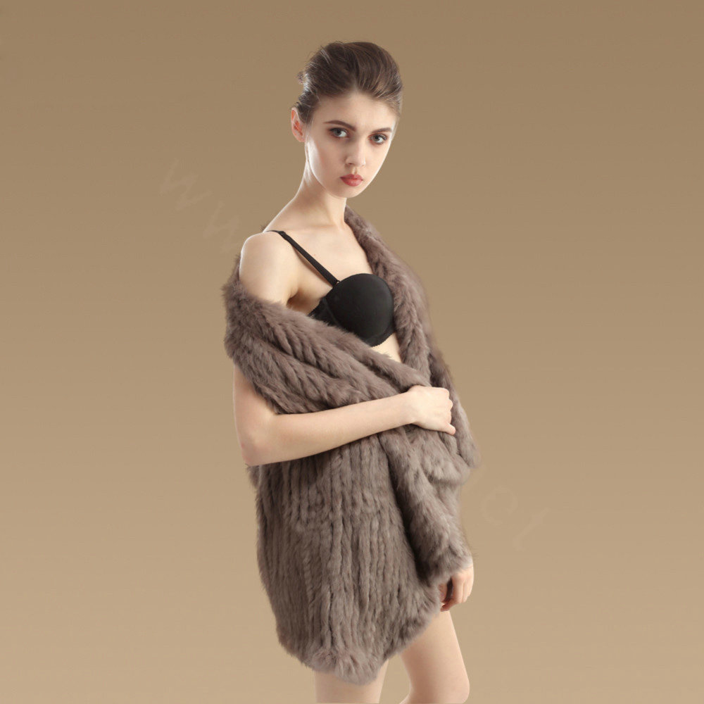Hot sales Luxury Irregular Knitted Natural Rabbit Fur Vests Cape Women Fur Waistcoat - khaki