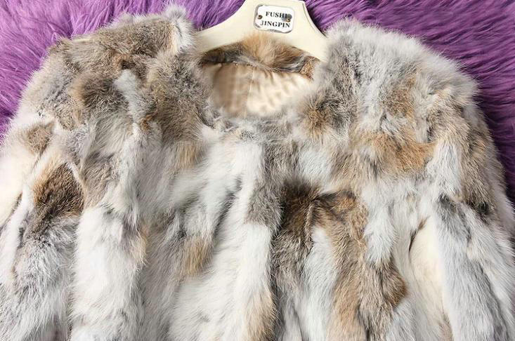 Hot sales Natural Rabbit Fur Coat Women Fashion Short Rabbit Fur Jacket - Natural Brown