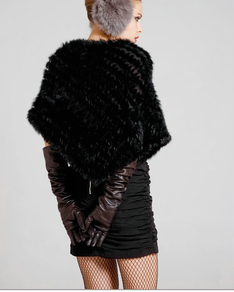 Hot sales New Fur Poncho knitted Rabbit Fur Shawl Spring Autumn Winter Women's Triangle Fur Pullover - Black