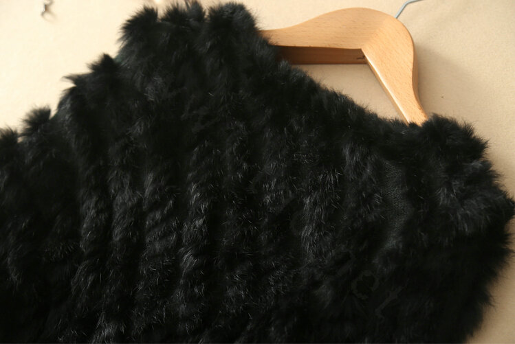 Hot sales New Fur Poncho knitted Rabbit Fur Shawl Spring Autumn Winter Women's Triangle Fur Pullover - Black