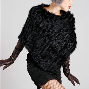 Hot sales New Fur Poncho knitted Rabbit Fur Shawl Spring Autumn Winter Women's Triangle Fur Pullover - Black