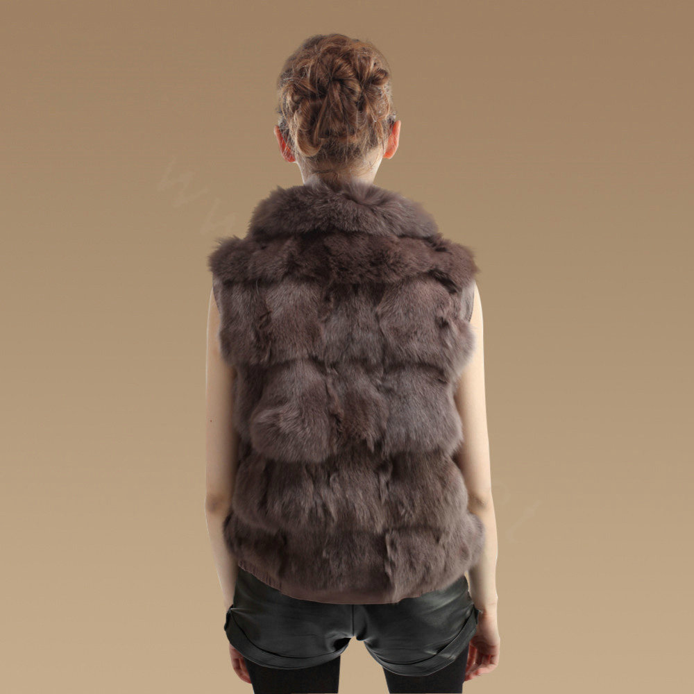 Hot sales New Real Fox Fur Waistcoats Women Fashion Short Genuine Fox Fur Vest Gilet - Khaki