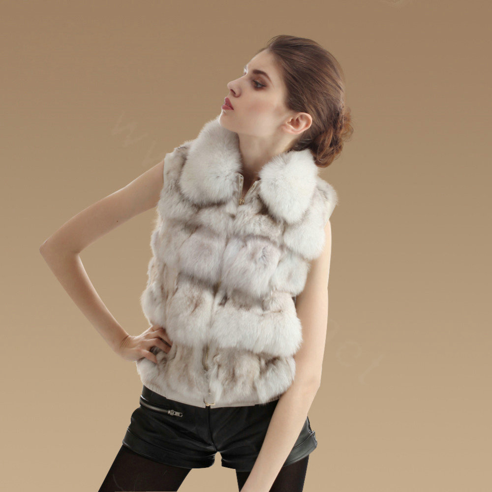 Hot sales New Real Fox Fur Waistcoats Women Fashion Short Genuine Fox Fur Vest Gilet - White