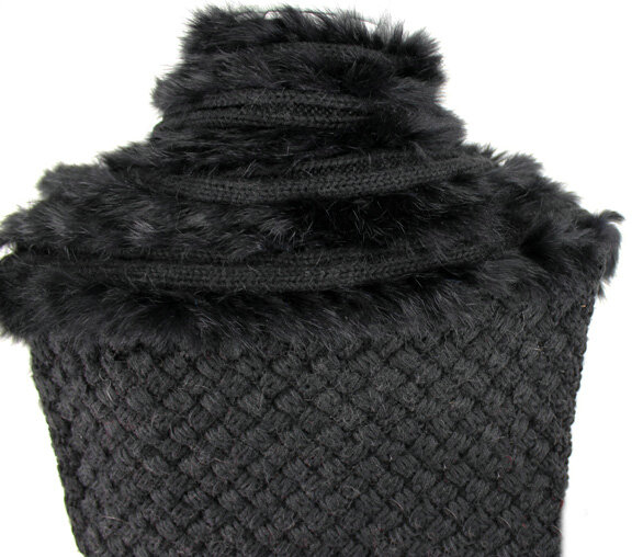 Luxurious Knitted Real Rabbit Fur Long Shawl Fashion Women's Tassels Pocket Fur Vests - Black