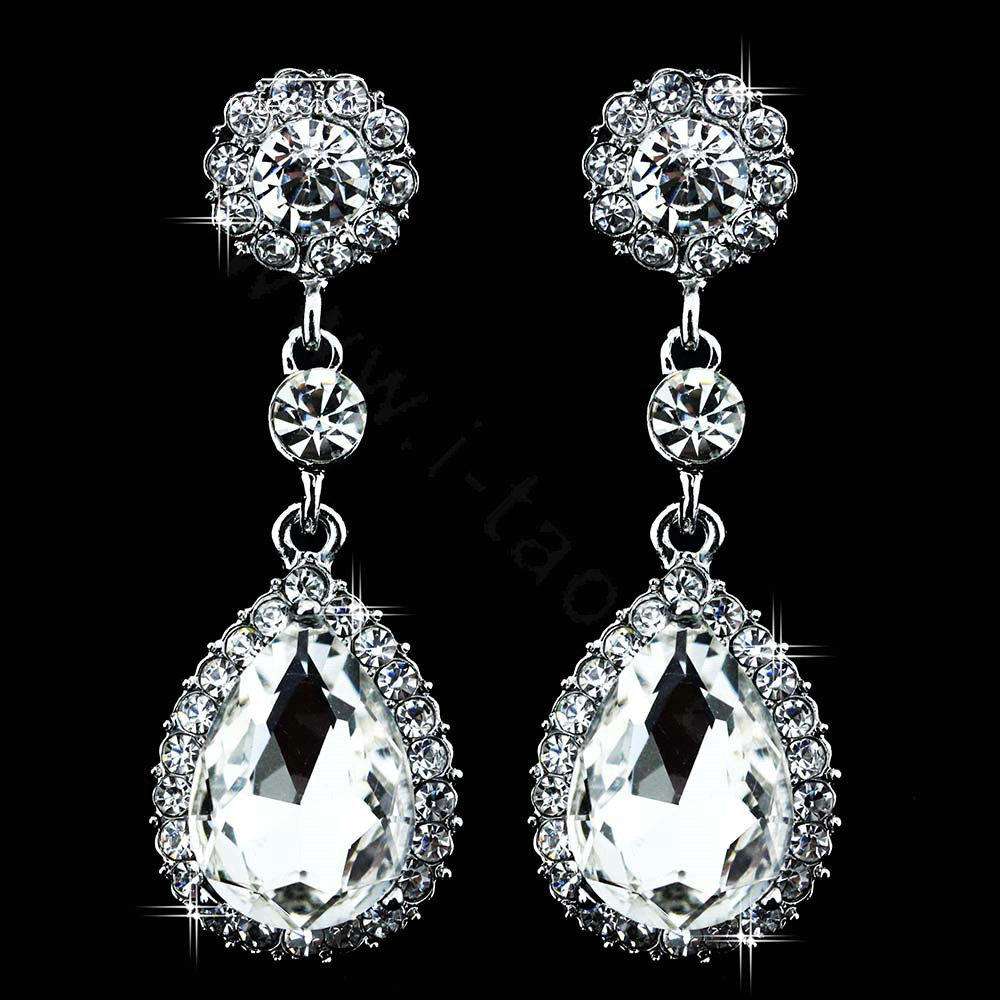 Luxurious Water drop Austrian Crystal Bridal Earrings for Women White Gold Plated Nickel Free Wedding Jewelry