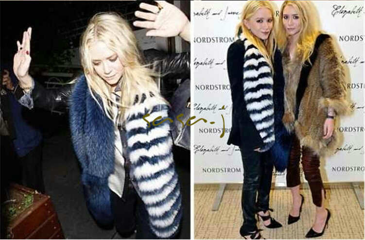 Luxury Fashion Black and White Stripe Double Color Block Women Unique Fox Fur Scarf Faux Fur Shawls Wraps