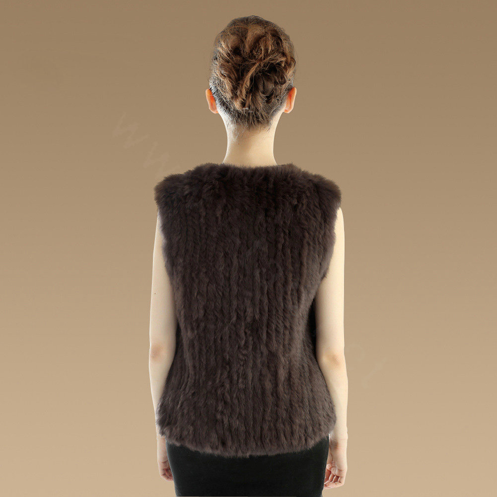 Luxury Genuine Knitting Nature Rabbit Fur Vest Fashion Women Winter Warm Fur Gilet - Coffee
