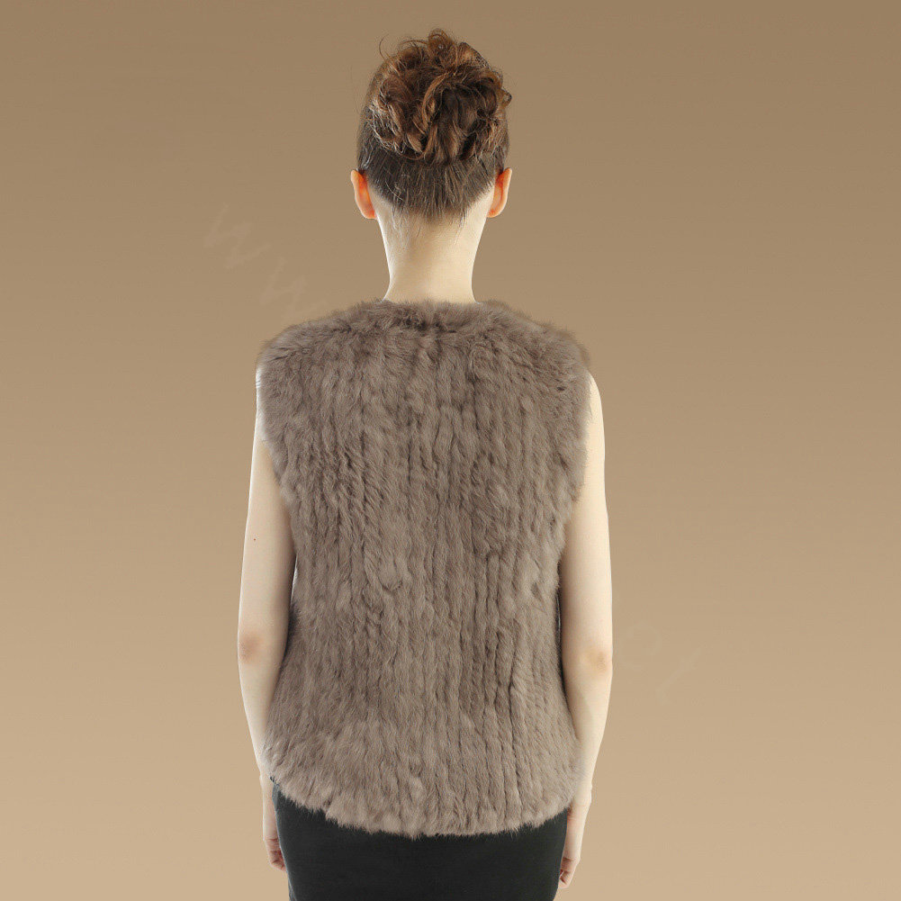 Luxury Genuine Knitting Nature Rabbit Fur Vest Fashion Women Winter Warm Fur Gilet - Khaki