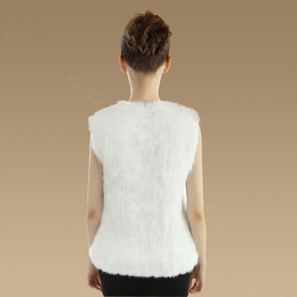 Luxury Genuine Knitting Nature Rabbit Fur Vest Fashion Women Winter Warm Fur Gilet - White