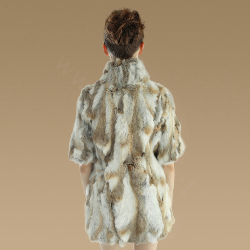 Luxury Genuine Rabbit Fur Coat Women Long Winter Warm Stand Collar Fur Outwear - Natural Brown
