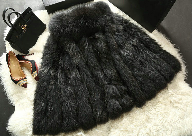 Luxury Genuine Real Whole Raccoon Fur Vest Fashion Women Medium-long Fur Gliet - Black