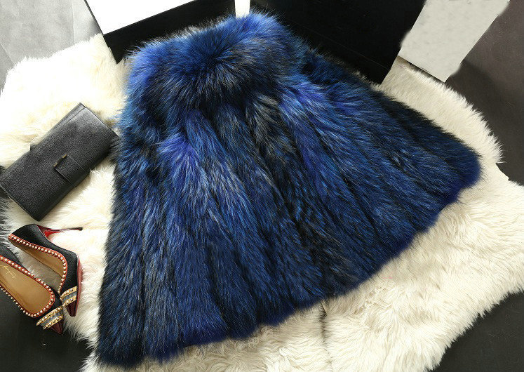 Luxury Genuine Real Whole Raccoon Fur Vest Fashion Women Medium-long Fur Gliet - Blue