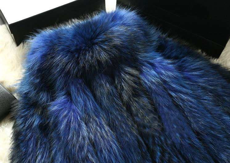 Luxury Genuine Real Whole Raccoon Fur Vest Fashion Women Medium-long Fur Gliet - Blue