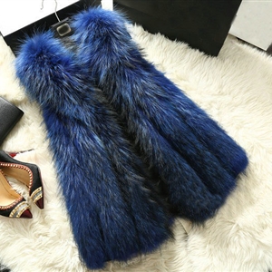 Luxury Genuine Real Whole Raccoon Fur Vest Fashion Women Medium-long Fur Gliet - Blue