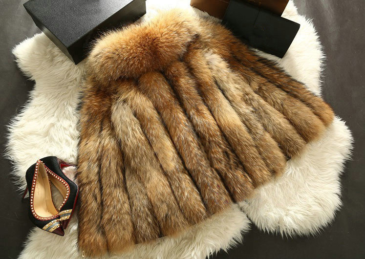 Luxury Genuine Real Whole Raccoon Fur Vest Fashion Women Medium-long Fur Gliet - Brown