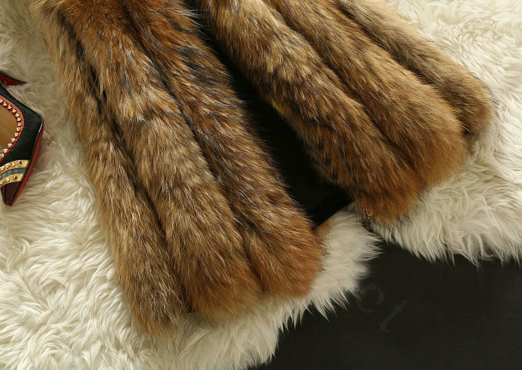 Luxury Genuine Real Whole Raccoon Fur Vest Fashion Women Medium-long Fur Gliet - Brown