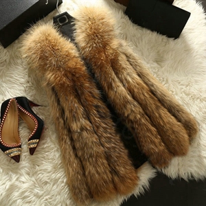 Luxury Genuine Real Whole Raccoon Fur Vest Fashion Women Medium-long Fur Gliet - Brown