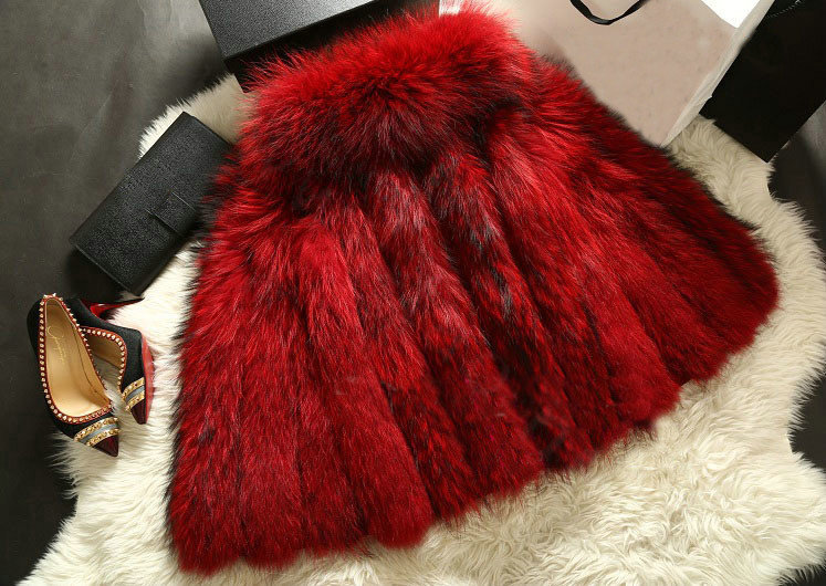 Luxury Genuine Real Whole Raccoon Fur Vest Fashion Women Medium-long Fur Gliet - Red