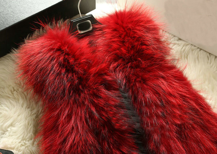 Luxury Genuine Real Whole Raccoon Fur Vest Fashion Women Medium-long Fur Gliet - Red