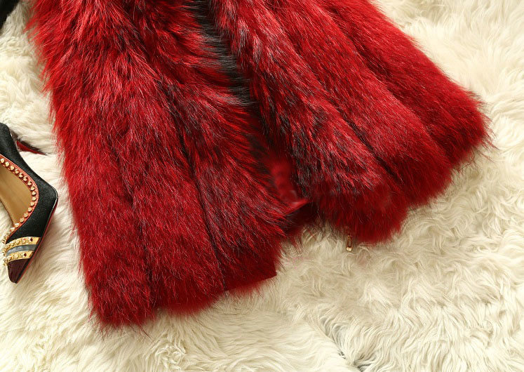 Luxury Genuine Real Whole Raccoon Fur Vest Fashion Women Medium-long Fur Gliet - Red