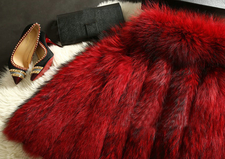 Luxury Genuine Real Whole Raccoon Fur Vest Fashion Women Medium-long Fur Gliet - Red
