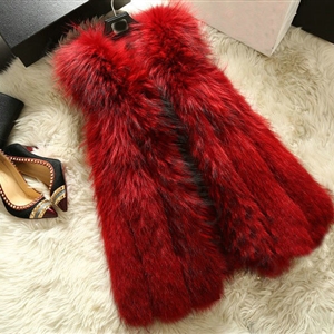 Luxury Genuine Real Whole Raccoon Fur Vest Fashion Women Medium-long Fur Gliet - Red