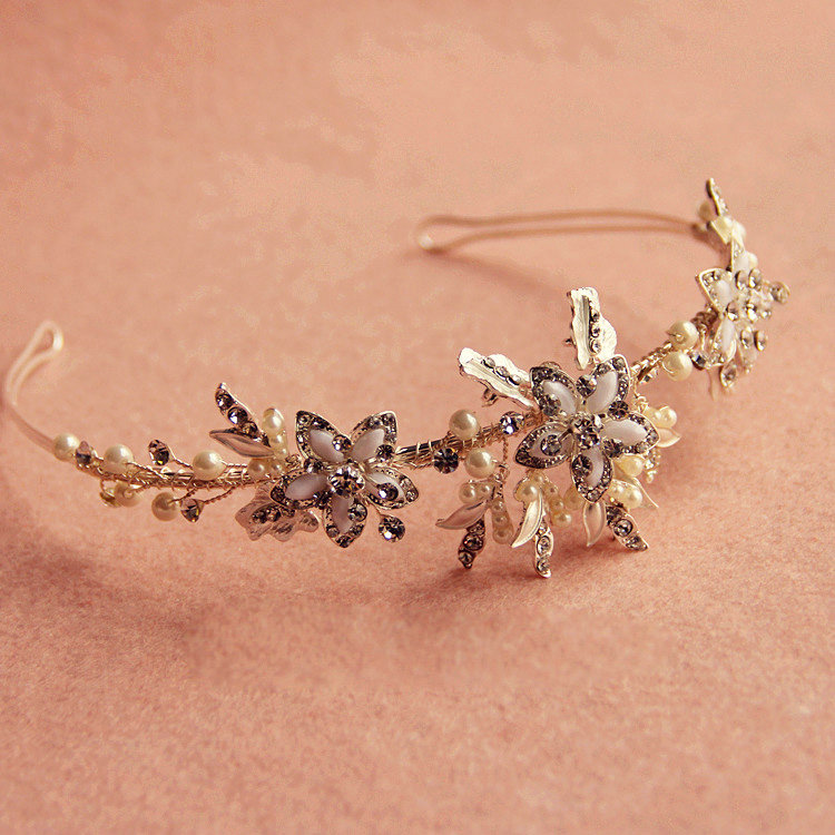 Luxury Handmade Vine Flower Crystal Beads Pearl Bridal Wedding Necklace Tiaras Errings Jewelry Sets