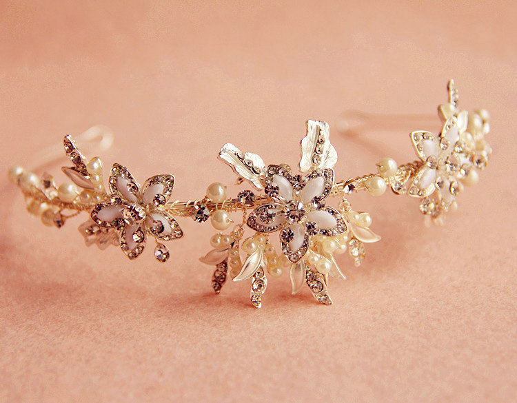 Luxury Handmade Vine Flower Crystal Beads Pearl Bridal Wedding Necklace Tiaras Errings Jewelry Sets