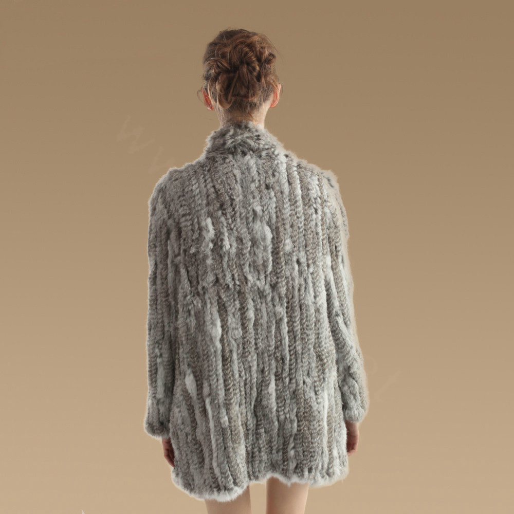 Luxury Natural Rabbit Fur Jacket Fashion Women Knitted Irregular Rabbit Fur Coats - Natural Grey