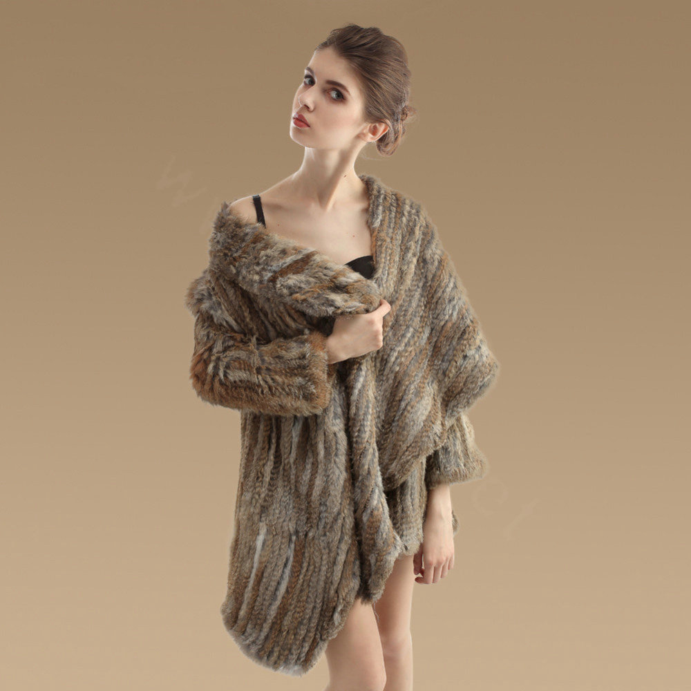Luxury Natural Rabbit Fur Jacket Fashion Women Knitted Irregular Rabbit Fur Coats - Natural Yellow
