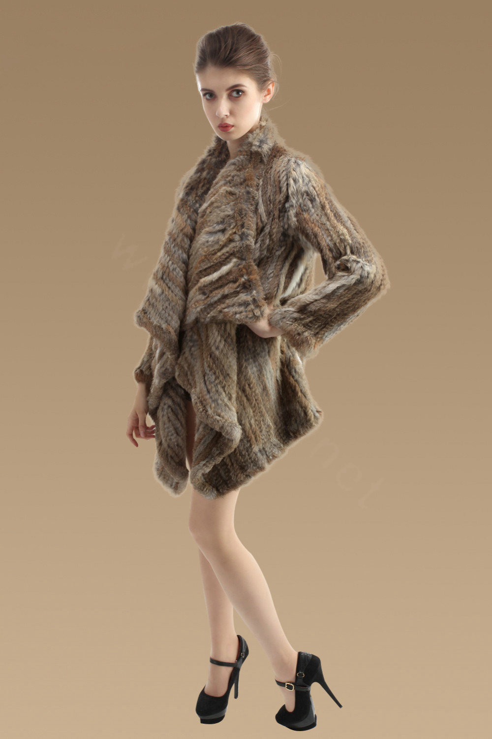 Luxury Natural Rabbit Fur Jacket Fashion Women Knitted Irregular Rabbit Fur Coats - Natural Yellow