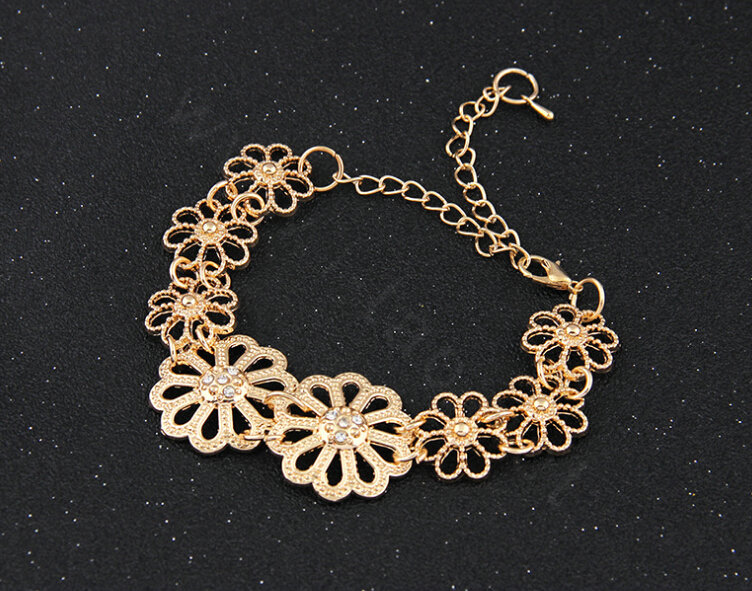 Multilayer Flower Wedding Party Jewelry Sets Crystal Gold Plated Bridal Necklace Earrings Bracelet Ring 4pcs/set