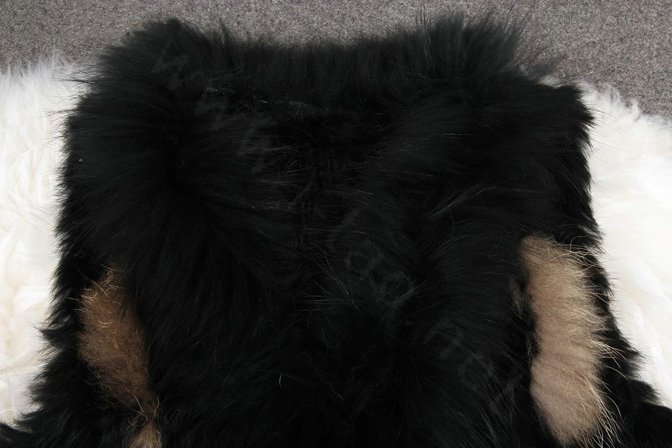 New Arrival Fashion Real Rabbit Fur Vest Raccoon Fur Collar Women Knitted Fur Waistcoat - Black Yellow