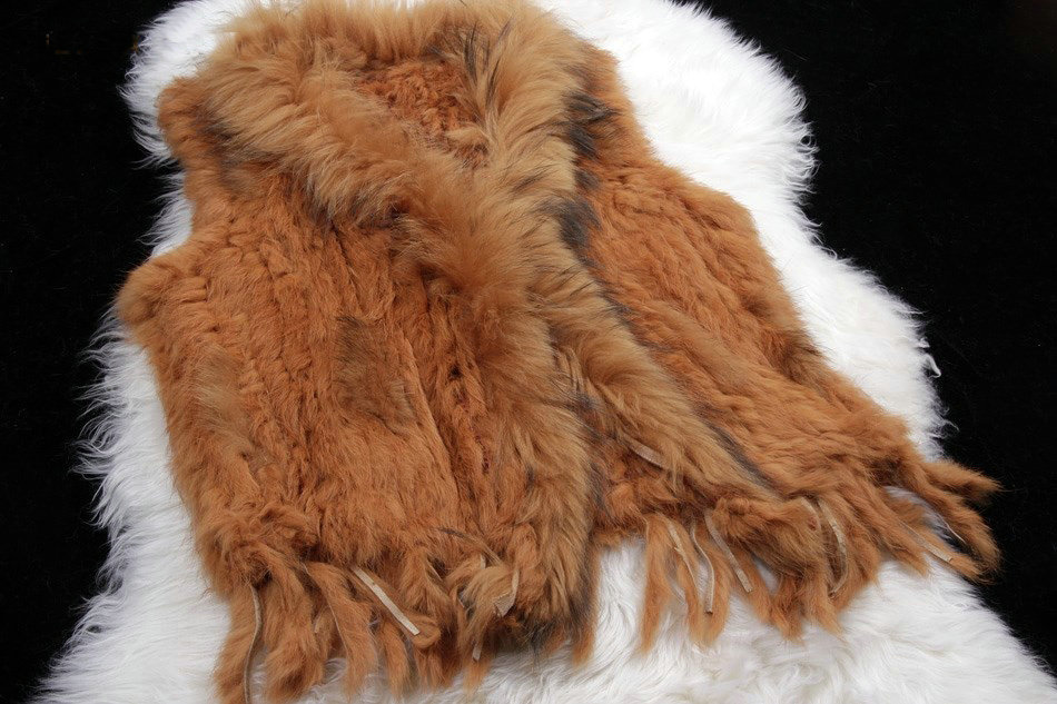 New Arrival Fashion Real Rabbit Fur Vest Raccoon Fur Collar Women Knitted Fur Waistcoat - Brown