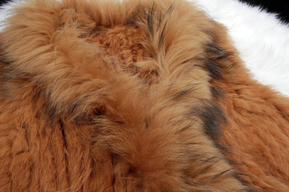 New Arrival Fashion Real Rabbit Fur Vest Raccoon Fur Collar Women Knitted Fur Waistcoat - Brown