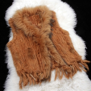 New Arrival Fashion Real Rabbit Fur Vest Raccoon Fur Collar Women Knitted Fur Waistcoat - Brown