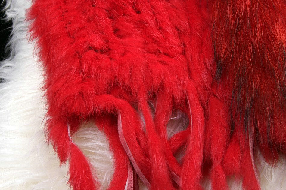 New Arrival Fashion Real Rabbit Fur Vest Raccoon Fur Collar Women Knitted Fur Waistcoat - Red